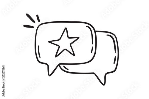 Customer experience feedback message positive star doodle hand drawn icon. Outline drawing feedback positive star line clipart symbol