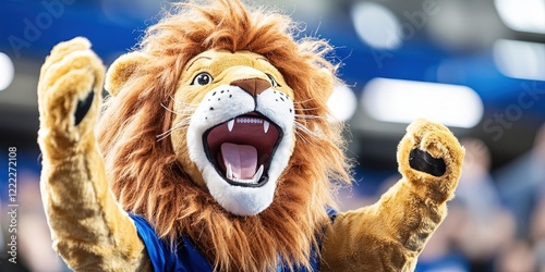 lion mascot cheering for team 