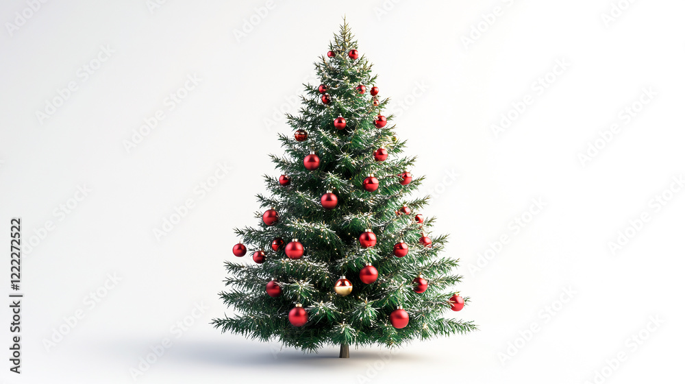Decorated Christmas tree with red and gold ornaments and gifts underneath. isolated on white background Decorated Christmas tree with red and gold ornaments and gifts underneath. isolated on white background