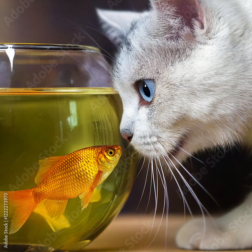 Hungry cat eyeing fish
