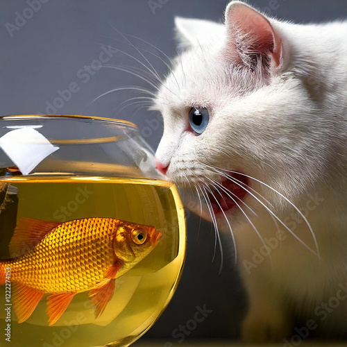 Hungry cat eyeing fish