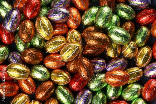 Chocolate Easter eggs in foil, a treat for the Easter holidays. photo