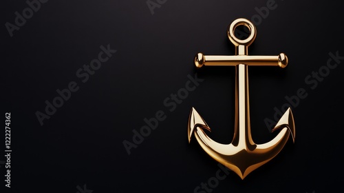 Golden anchor symbol on a dark background, representing maritime themes and nautical design photo