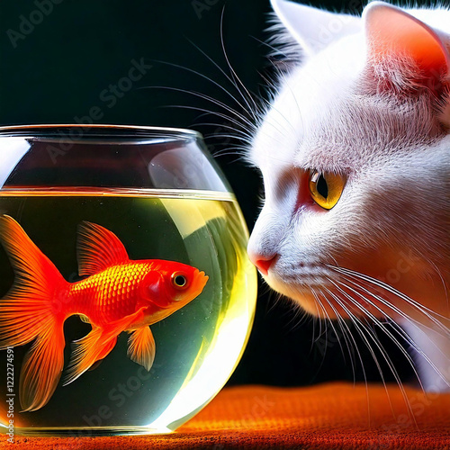 Hungry cat eyeing fish