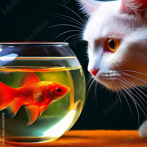 Hungry cat eyeing fish