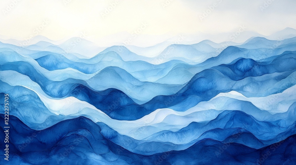 Watercolor ocean waves in peaceful shades of blue. Generative AI Watercolor ocean waves in peaceful shades of blue. Generative AI