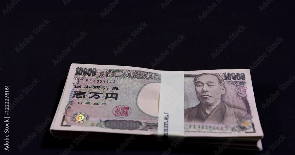 A stack of Japanese old banknotes thrown in A stack of Japanese old banknotes thrown in