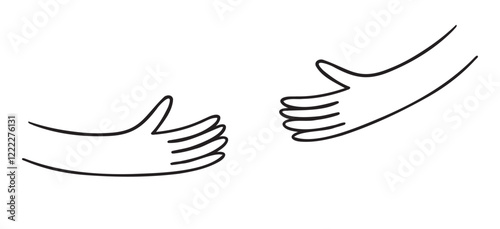 Human hands holding, hands embracing something doodle hand drawn icon. Outline drawing human hands holding line clipart symbol