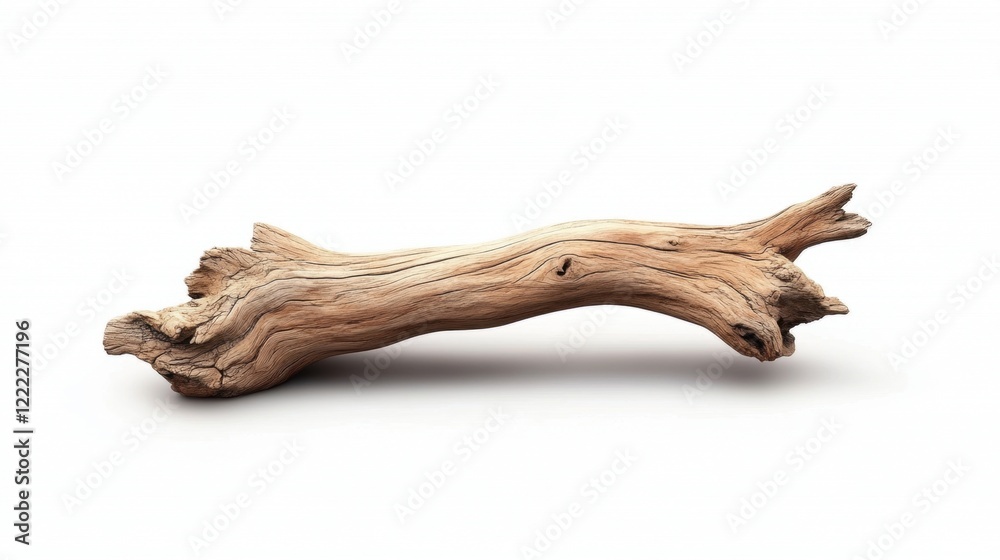 Natural Driftwood Piece with Unique Texture and Shape on White Background Natural Driftwood Piece with Unique Texture and Shape on White Background