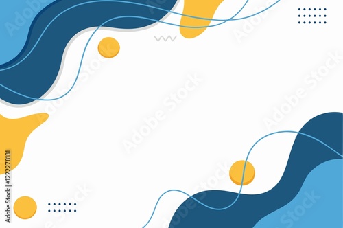 An abstract background with a clean and modern style, featuring wavy shapes in shades of blue, light gray, and yellow