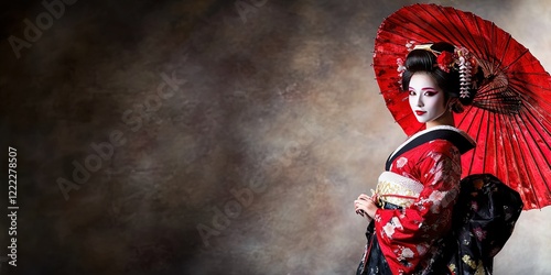 modern geisha with traditional makeup and costume