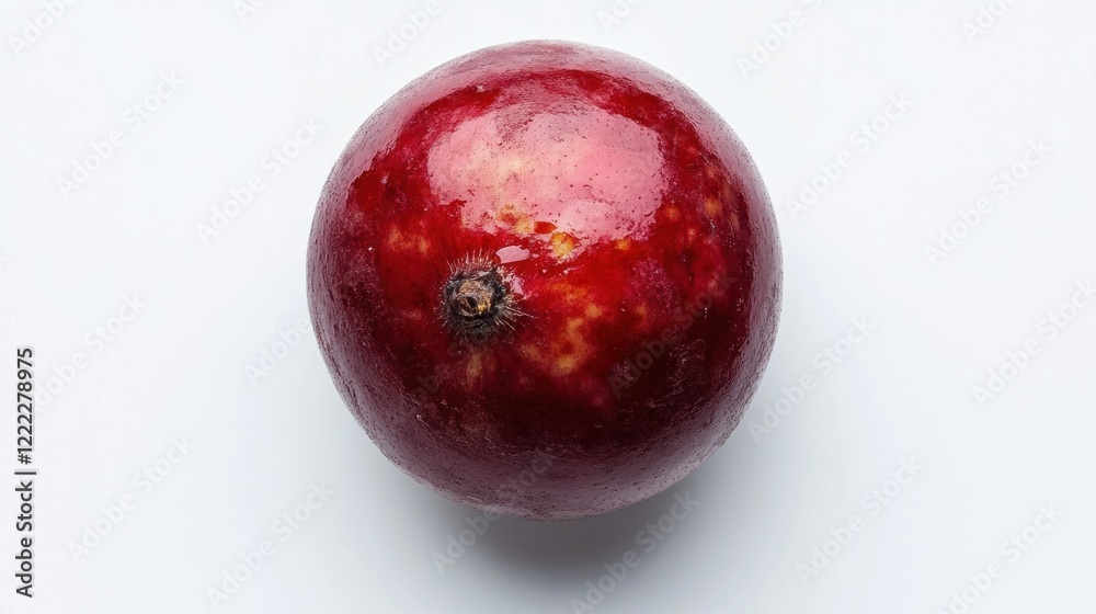 Fresh Red Fruit on White Background with Glossy Surface Fresh Red Fruit on White Background with Glossy Surface