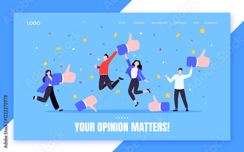 Customer feedback, employee or client satisfaction rating review with good or bad symbols - thumb up and down business concept vector illustration. Positive and negative feedback and evaluation