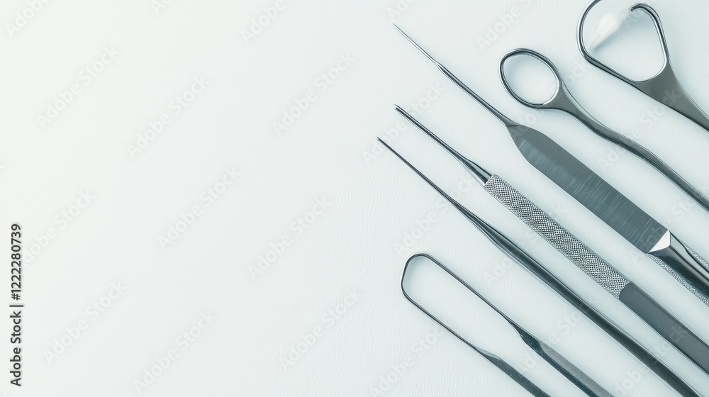 A clean and precise layout of orthopedic tools used in bone surgery, with clear space for text. A clean and precise layout of orthopedic tools used in bone surgery, with clear space for text.