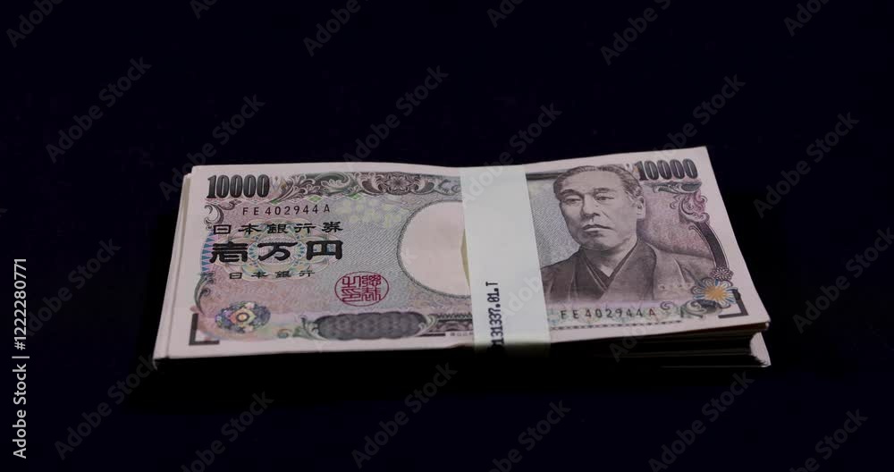 A stack of Japanese old banknotes thrown in A stack of Japanese old banknotes thrown in