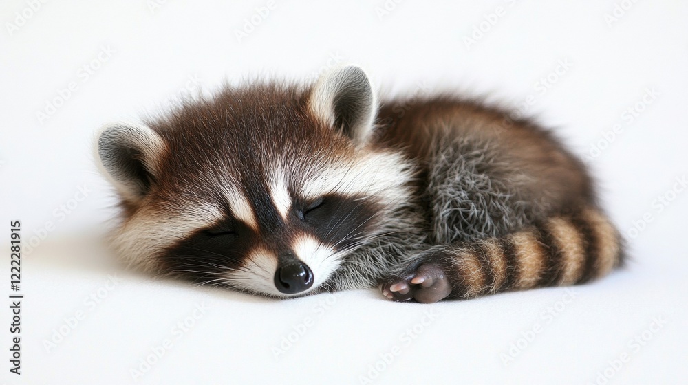 Fototapeta premium Adorable Sleeping Baby Raccoon Nestled in Cozy Position