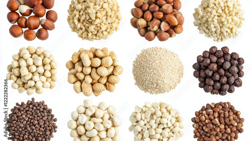Assorted Collection of Nuts and Seeds on White Background Assorted Collection of Nuts and Seeds on White Background