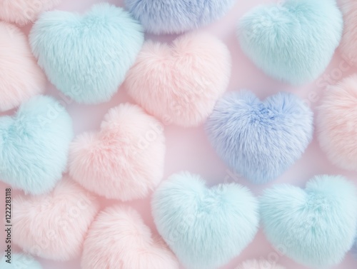 Fluffy heart decorations create a festive atmosphere for Valentine's Day celebrations