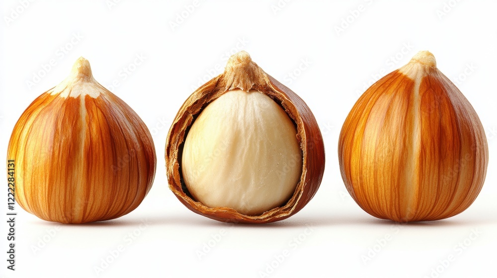 Obraz premium Whole and Halved Chestnuts on White Background Displaying Texture