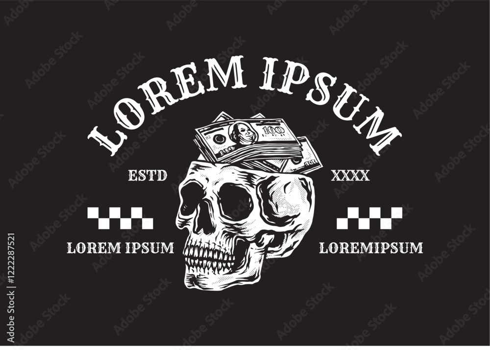 Fototapeta premium Skull and Wealth Fusion. The Skull and Currency Connection.