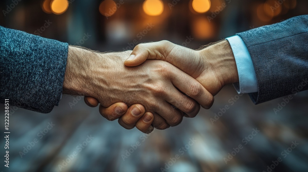 Two men shaking hands in a professional setting conveying agreement and collaboration Two men shaking hands in a professional setting conveying agreement and collaboration