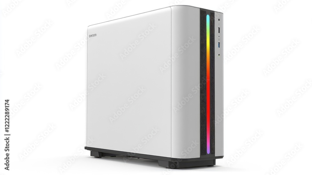 A side view of a high-performance desktop PC with RGB lighting and visible components. A side view of a high-performance desktop PC with RGB lighting and visible components.