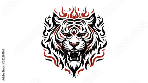 Symmetrical Tribal Tiger in Black and Red