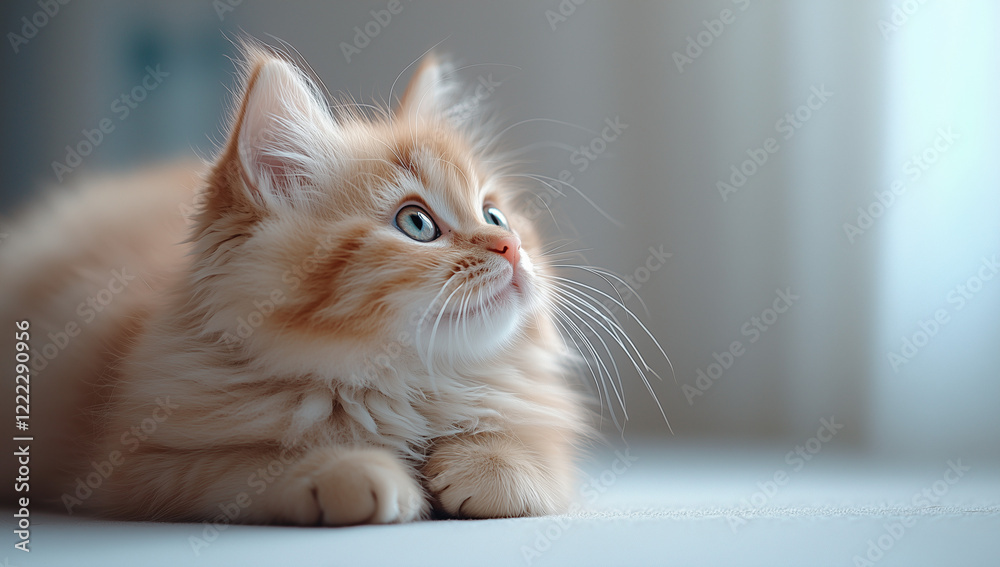 Fluffy orange kitten gazes curiously at a sunbeam filling a cozy indoor space with bright light Fluffy orange kitten gazes curiously at a sunbeam filling a cozy indoor space with bright light