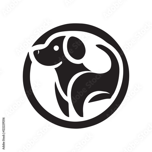 Simple Black and White Dog Silhouette in a Circle