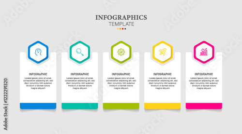 Process columns infographic template. Business 5 steps chart, workflow layout diagram and way from idea to income vector presentation concept