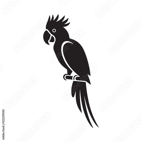 Parrot Perched On Branches, Vector Illustration silhouette, silhouette illustration of a tropical parrot