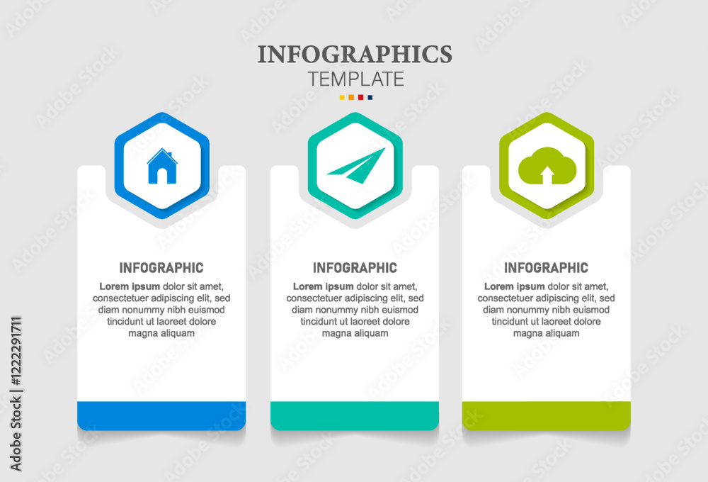 Process columns infographic template. Business 3 steps chart, workflow layout diagram and way from idea to income vector presentation concept