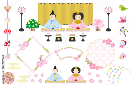 ひな祭りのイラストとフレームセット