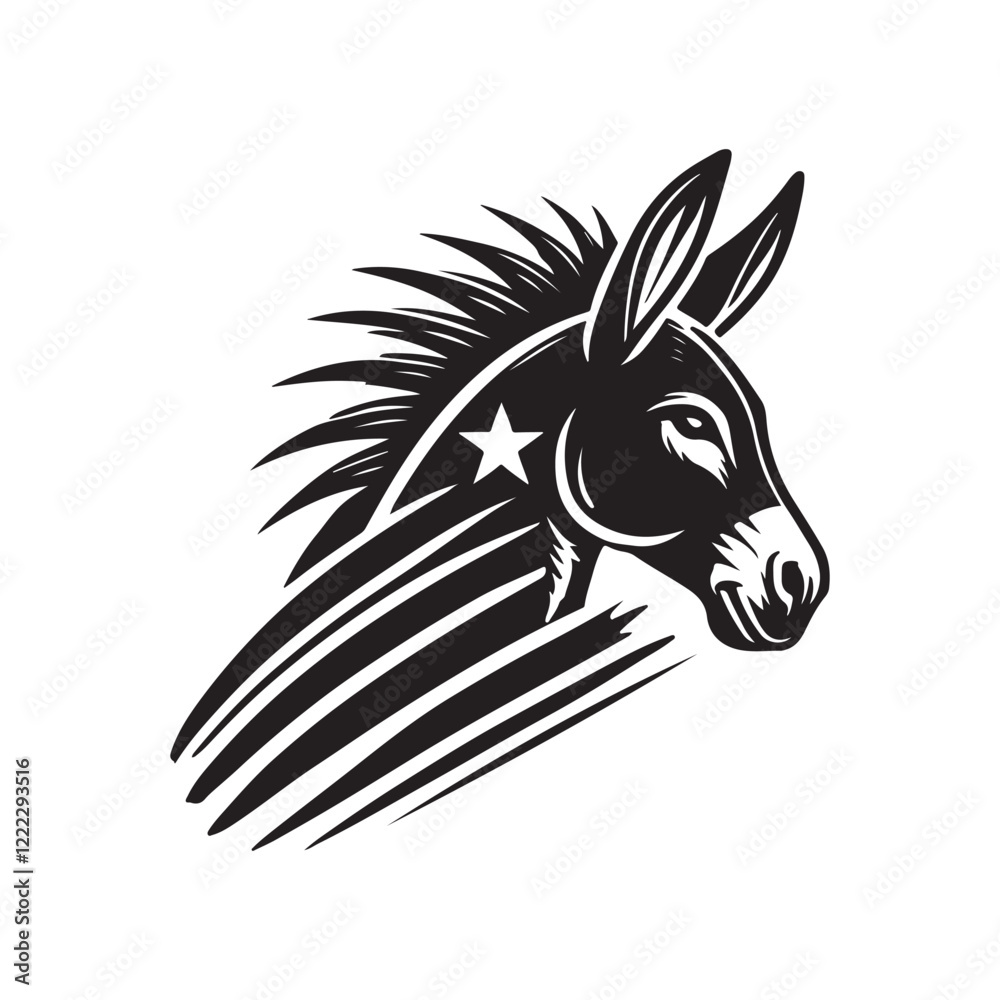 Black and white graphic of a donkey head, representing the Democratic Party. Black and white graphic of a donkey head, representing the Democratic Party.