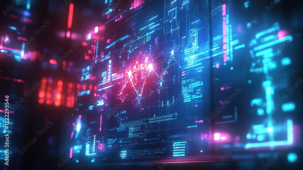 Obraz premium Futuristic Data Visualization with Neon Elements and Digital Effects