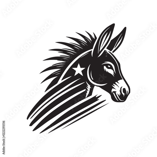 Black and white graphic of a donkey head, representing the Democratic Party.