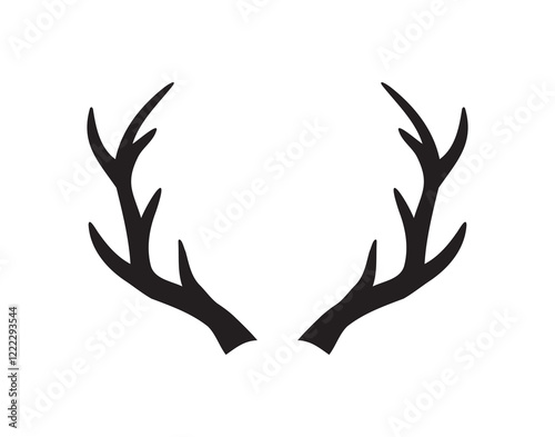 Deer horn silhouette vector illustration icon. Silhouette of reindeer Antler. Etching of buck stag part of skull. 