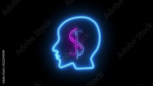 Wallpaper Mural A glowing neon man’s face and dollar icon, with bright outlines, symbolizing wealth and success, radiating a modern, futuristic vibe against a dark backdrop. Torontodigital.ca