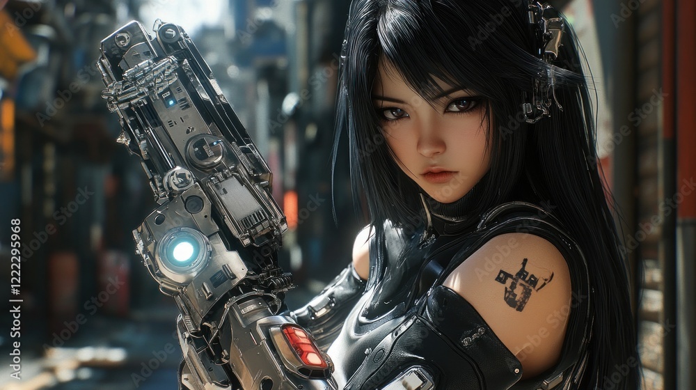 Cyberpunk Girl with Futuristic Weapon Cyberpunk Girl with Futuristic Weapon