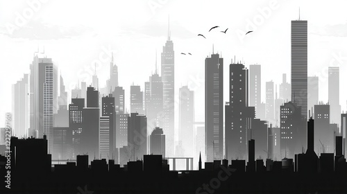 Wallpaper Mural Urban Skyline Silhouette with Birds and cloudy Horizon Line Torontodigital.ca
