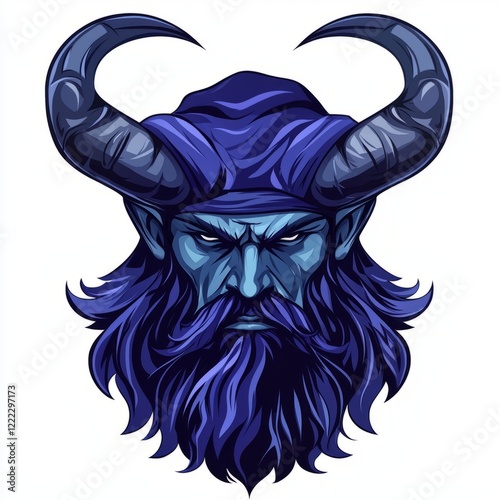 Blue Minstrel Demon Head with Long Horns