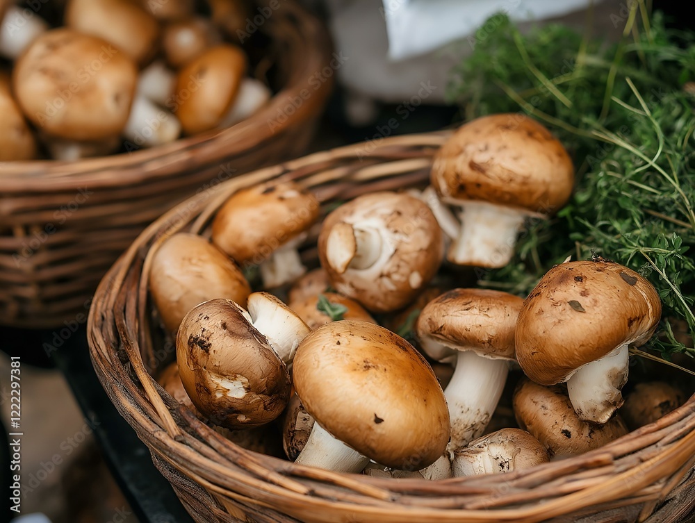 assorted mushrooms in a basket, earthy tones, natural light, close-up view, rustic setting assorted mushrooms in a basket, earthy tones, natural light, close-up view, rustic setting