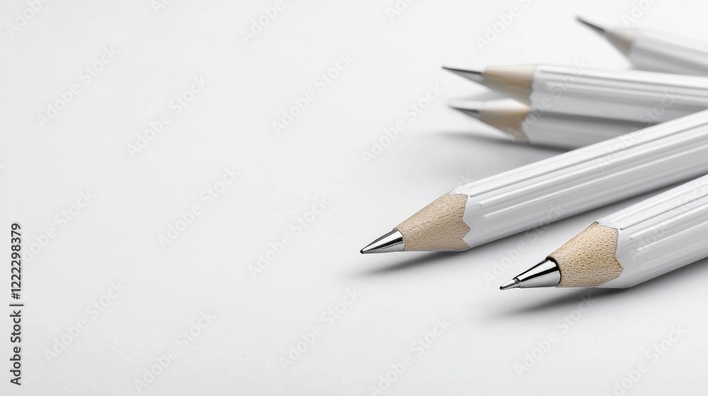 White pencils on white background; simple design, office supplies; perfect for stationery ads White pencils on white background; simple design, office supplies; perfect for stationery ads