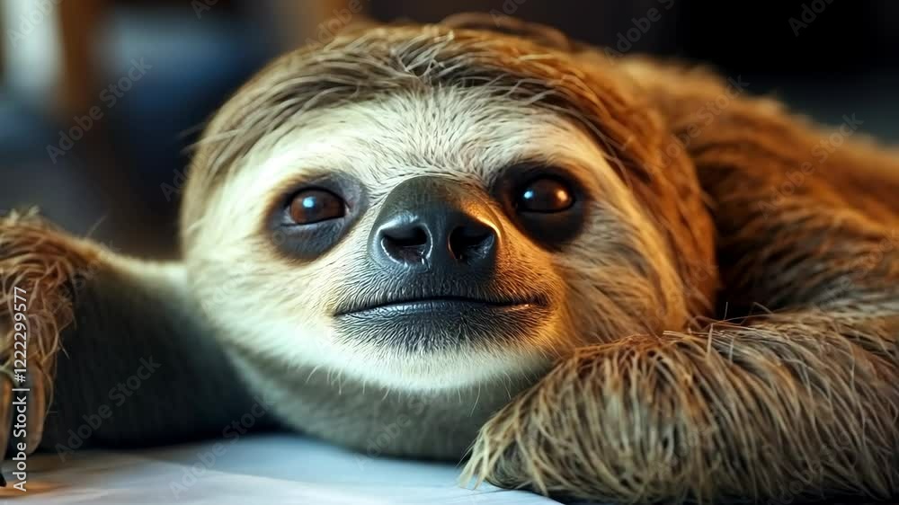 Sloth Waking Up and Sleeping on Documents at a Desk - Work Fatigue Concept  