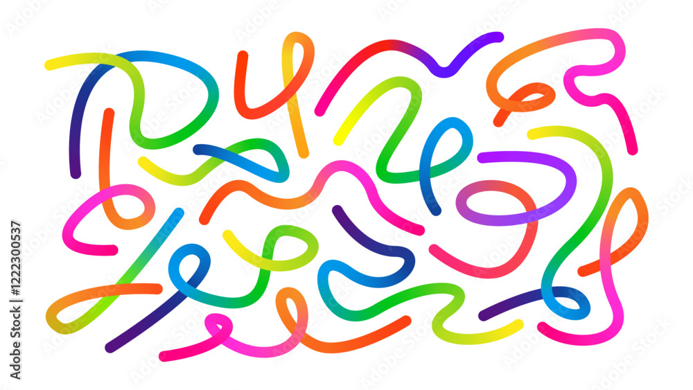 Obraz premium Abstract gradient lines set. Wavy color shape. Dynamic geometric random lines pattern. Rainbow color waves. Editable stroke and color vector illustration
