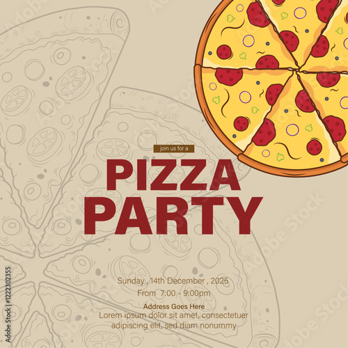 Pizza party invitation template design, pizza vector illustration.