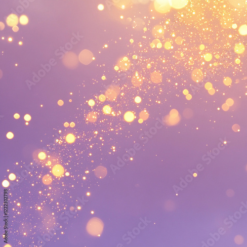 Soft golden bokeh lights create a dreamy atmosphere on a purple background during evening hours photo