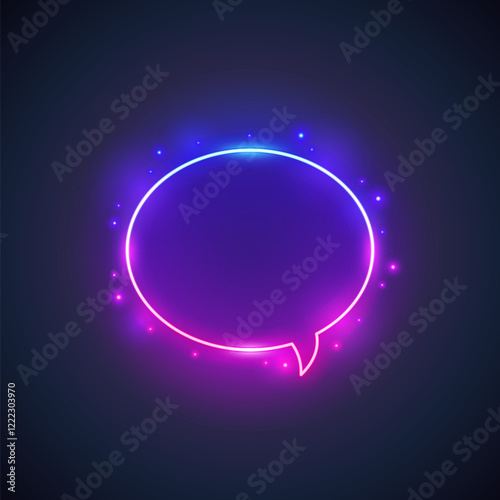 Neon Speech Bubble with Flares. Vector clip art for your project in modern cyberpunk style.