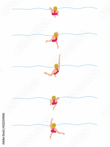 Vector illustration of swimming tutorial,man and girl doing swim,how do swim,swimming step for education,poster,learning,school and more