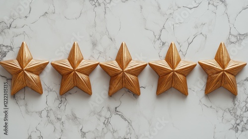 Five Decorative Gold Stars Arranged on a Marble Background
